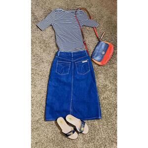 Vintage 1980s Denim Skirt by Calvin Klein size S/M Midi Dark Denim A-Line Skirt